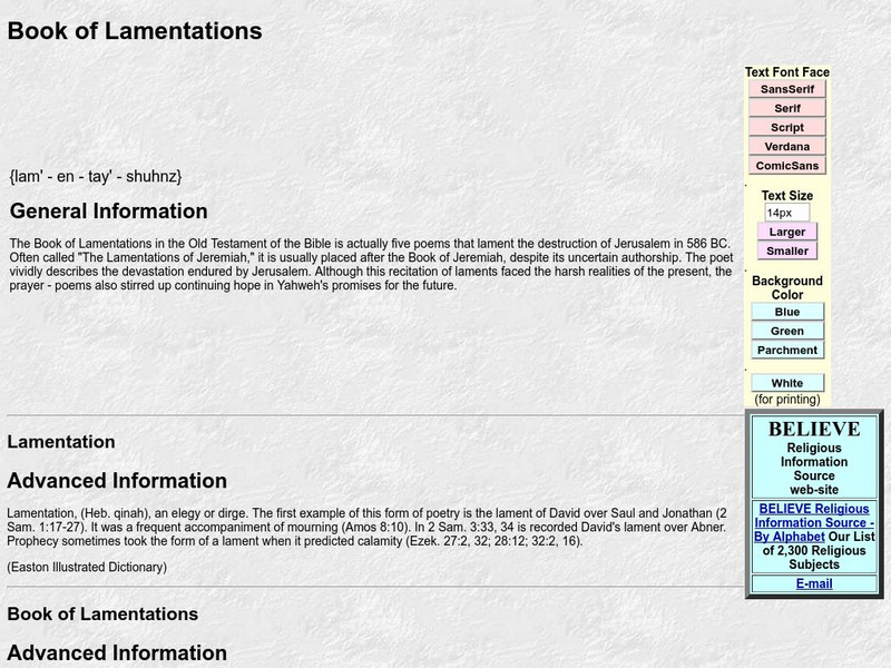 Believe: Book of Lamentations Website Believe: Book of Lamentations Website