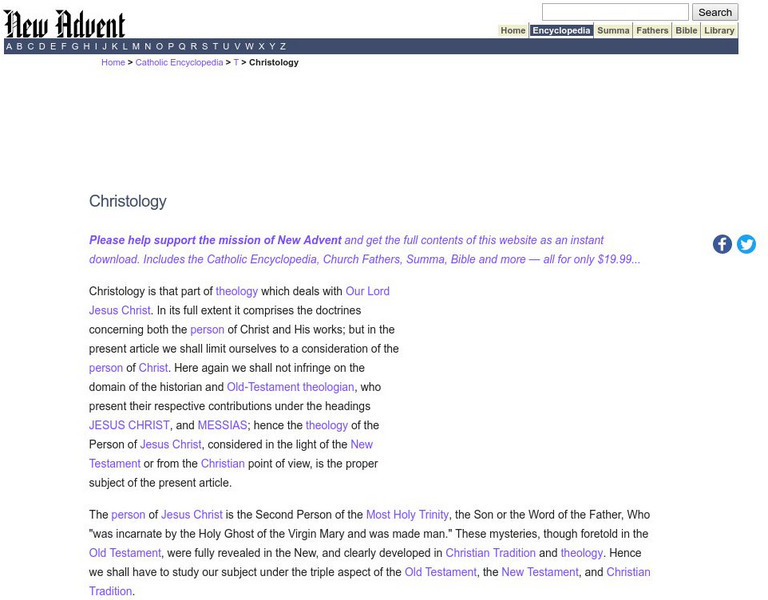 Catholic Encyclopedia: Christology Handout Catholic Encyclopedia: Christology Handout