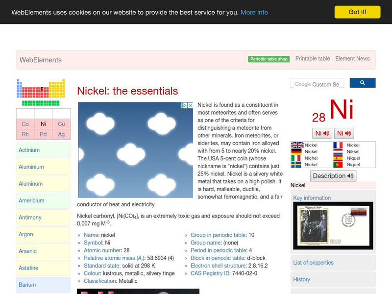 Web Elements Periodic Table: Nickel Handout Web Elements Periodic Table: Nickel Handout