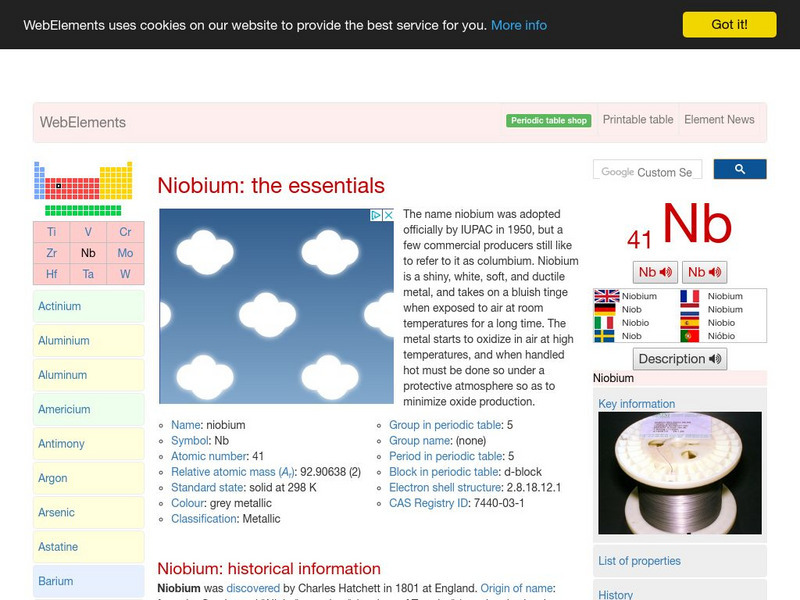 Web Elements Periodic Table: Niobium Handout Web Elements Periodic Table: Niobium Handout