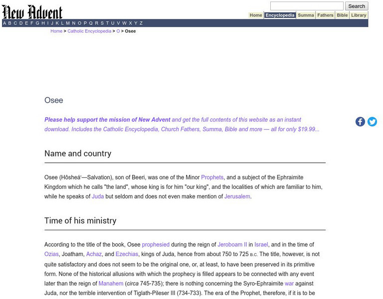 Catholic Encyclopedia: Osee (Hosea) Handout