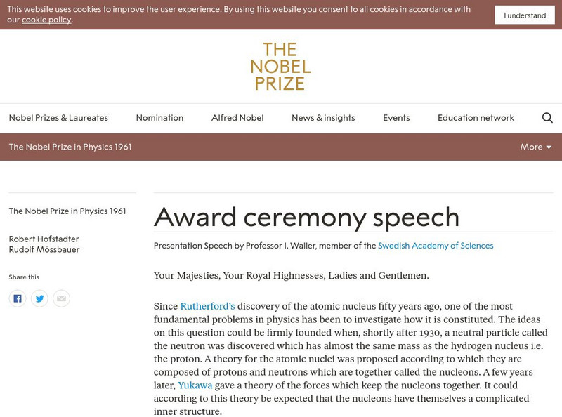 The Nobel Prize: The Nobel Prize in Physics 1961 Presentation Speech Primary The Nobel Prize: The Nobel Prize in Physics 1961 Presentation Speech Primary