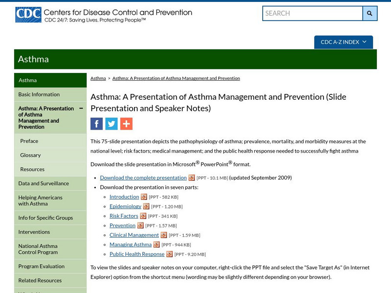 Centers for Disease Control: Asthma a Speaker's Kit Handout Centers for Disease Control: Asthma a Speaker's Kit Handout