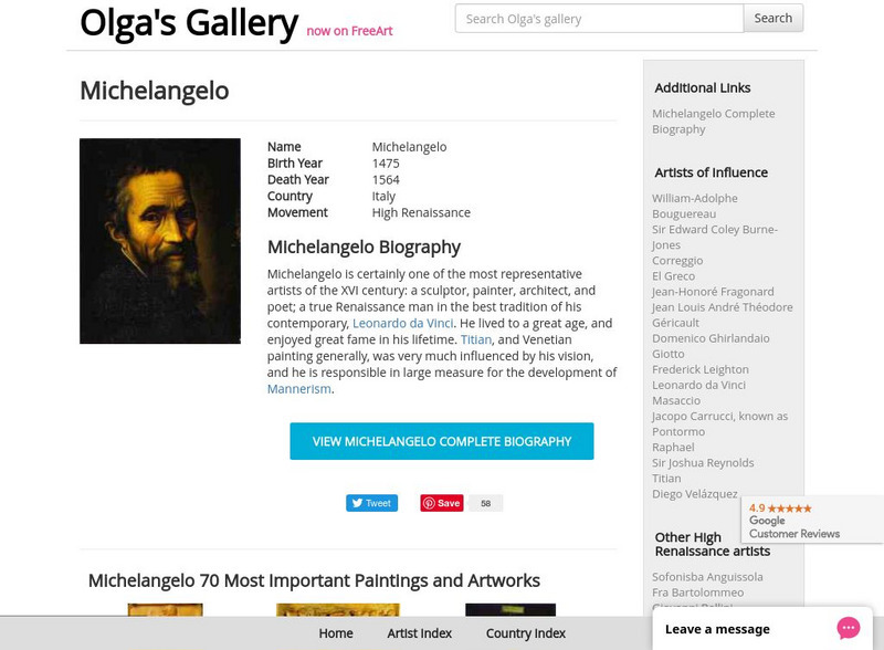 Olga's Gallery: Michelangelo Website Olga's Gallery: Michelangelo Website