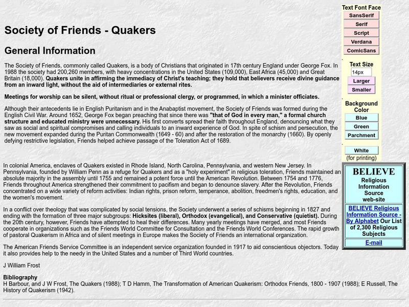 Believe: The Society of Friends: Quakers Website Believe: The Society of Friends: Quakers Website