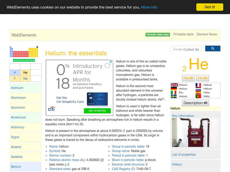 Web Elements Periodic Table: Helium Handout Web Elements Periodic Table: Helium Handout