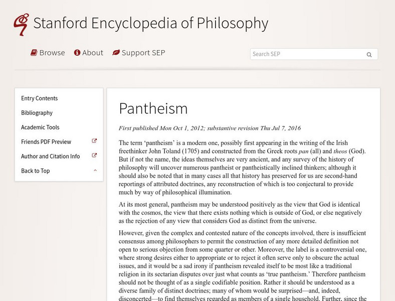 Stanford Encyclopedia of Philosophy: Pantheism Handout Stanford Encyclopedia of Philosophy: Pantheism Handout