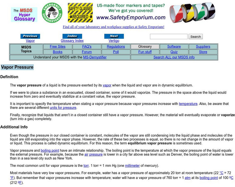 Vapor Pressure & Msds Handout Vapor Pressure & Msds Handout