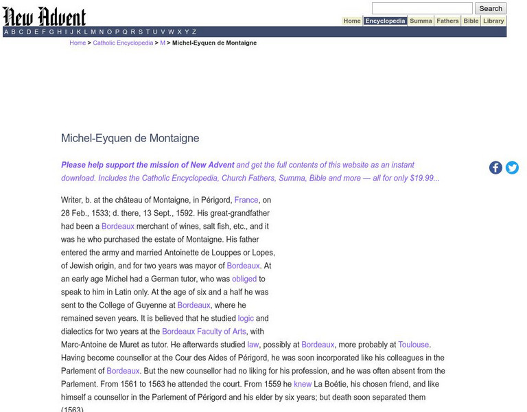 Catholic Encyclopedia: Michel Eyquen De Montaigne Handout