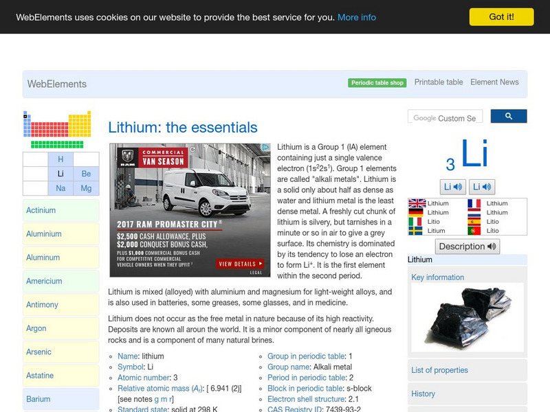Web Elements Periodic Table: Lithium Handout Web Elements Periodic Table: Lithium Handout