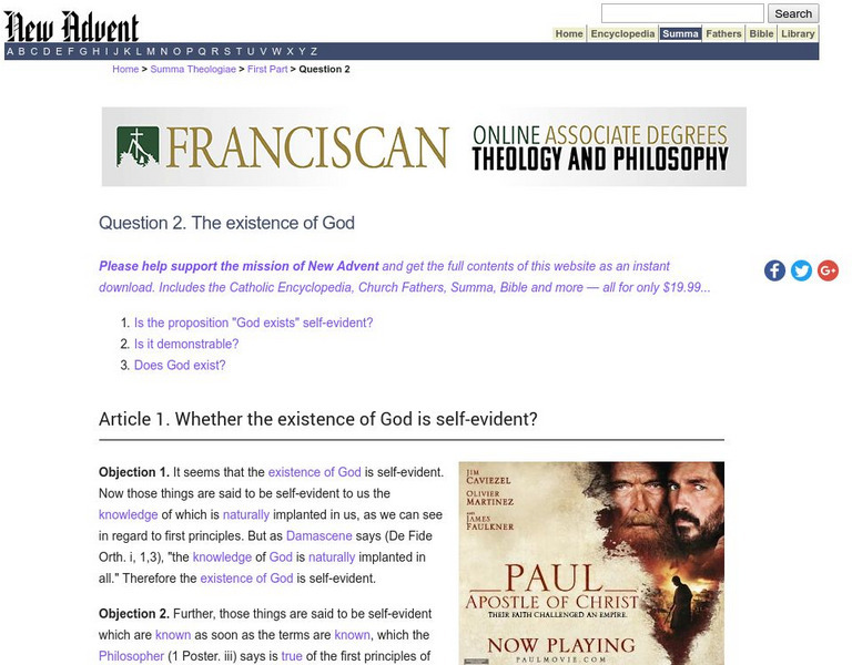 Catholic Encyclopedia: Whether God Exists? Handout Catholic Encyclopedia: Whether God Exists? Handout