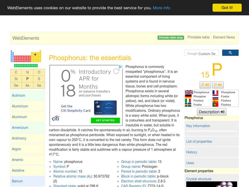 Web Elements Periodic Table: Phosphorous Handout Web Elements Periodic Table: Phosphorous Handout