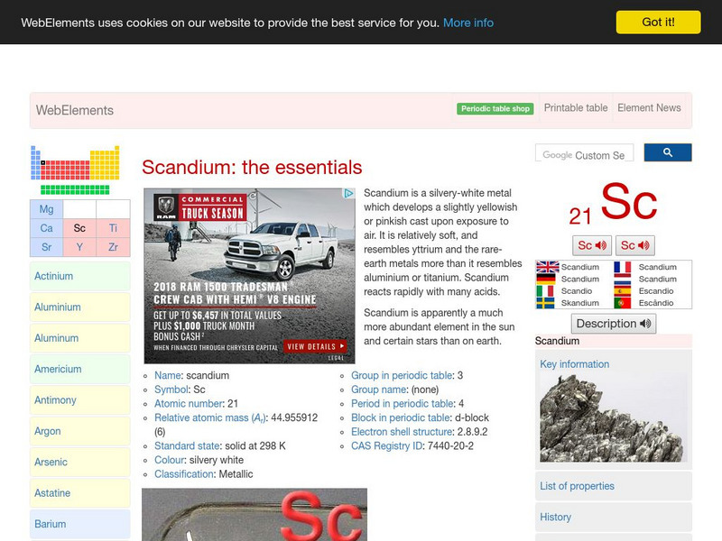Web Elements Periodic Table: Scandium Handout Web Elements Periodic Table: Scandium Handout