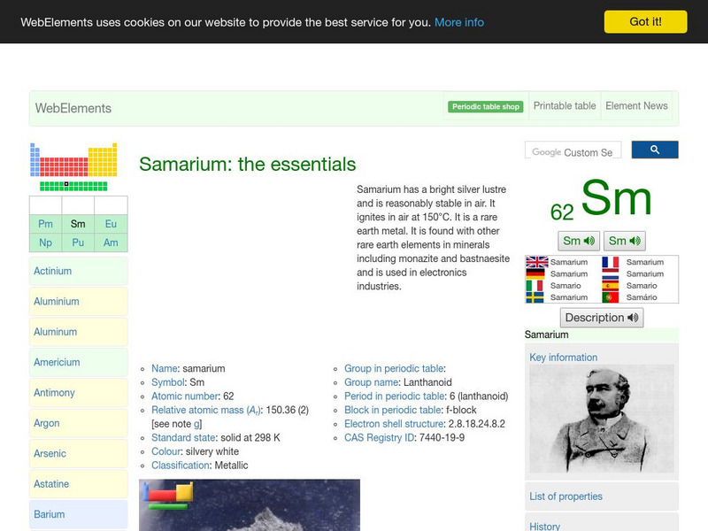 Web Elements Periodic Table: Samarium Handout Web Elements Periodic Table: Samarium Handout
