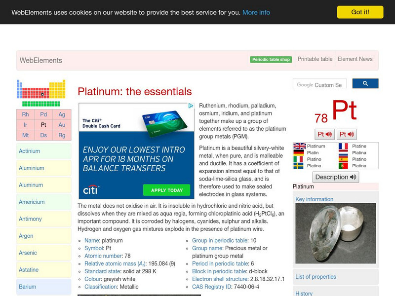 Web Elements Periodic Table: Platinum Handout Web Elements Periodic Table: Platinum Handout