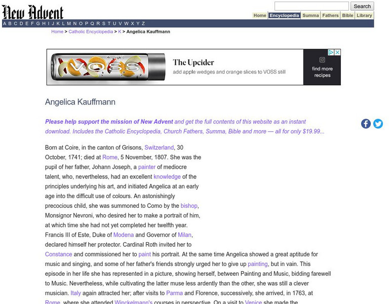 Catholic Encyclopedia: Angelica Kauffman Handout Catholic Encyclopedia: Angelica Kauffman Handout