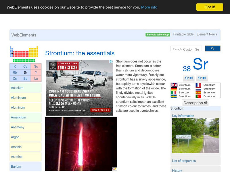Web Elements Periodic Table: Strontium Handout