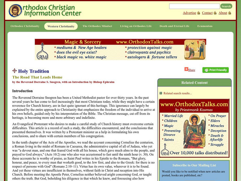 Holy Tradition: The Road That Leads to Home Article Holy Tradition: The Road That Leads to Home Article