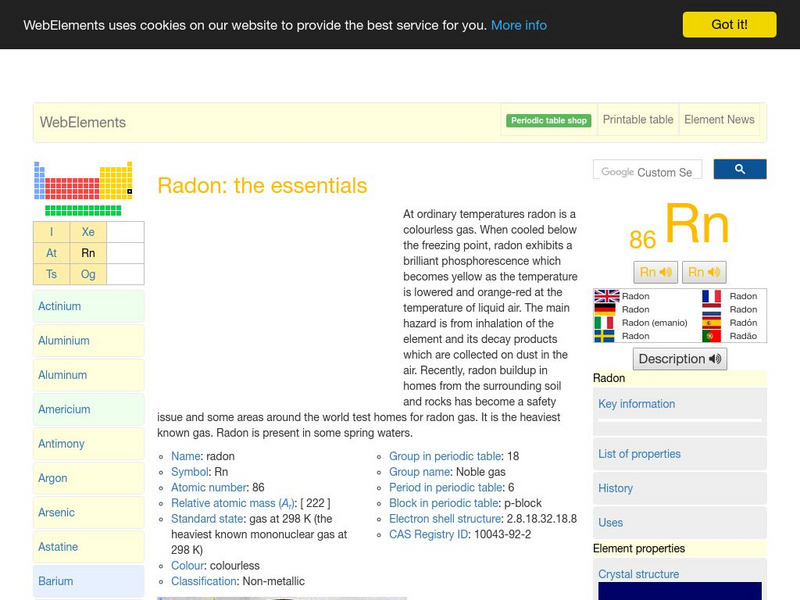 Web Elements Periodic Table: Radon Handout Web Elements Periodic Table: Radon Handout