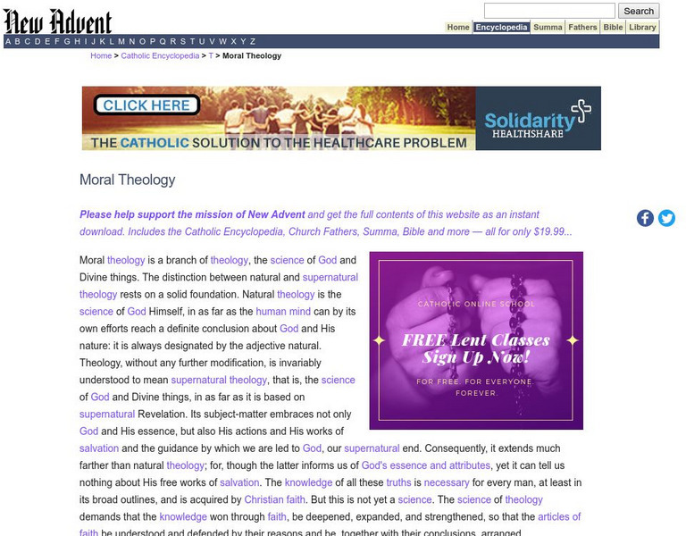 Catholic Encyclopedia: Moral Theology Handout Catholic Encyclopedia: Moral Theology Handout