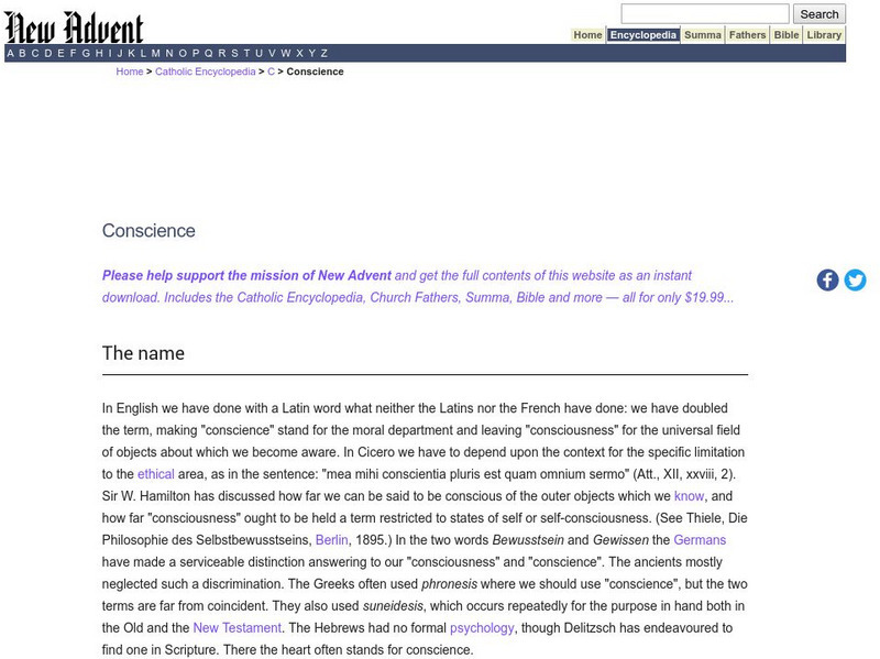 Catholic Encyclopedia: Conscience Handout Catholic Encyclopedia: Conscience Handout