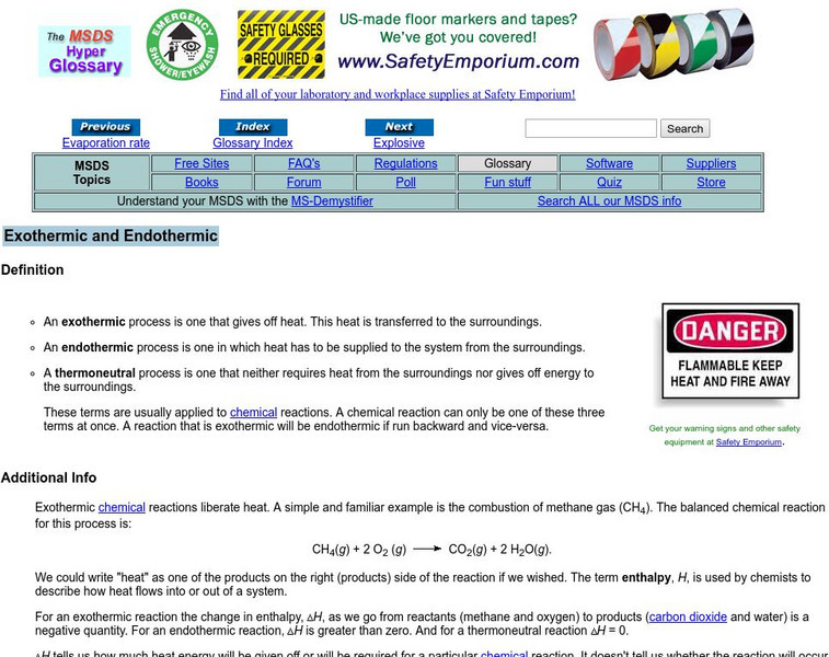 Msd Hyper Glossary: Exothermic and Endothermic Handout Msd Hyper Glossary: Exothermic and Endothermic Handout