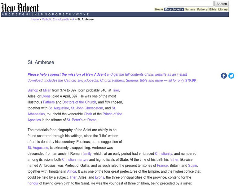 Catholic Encyclopedia: St. Ambrose Handout Catholic Encyclopedia: St. Ambrose Handout
