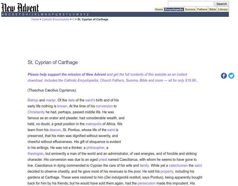 Catholic Encyclopedia: St. Cyprian of Carthage Handout