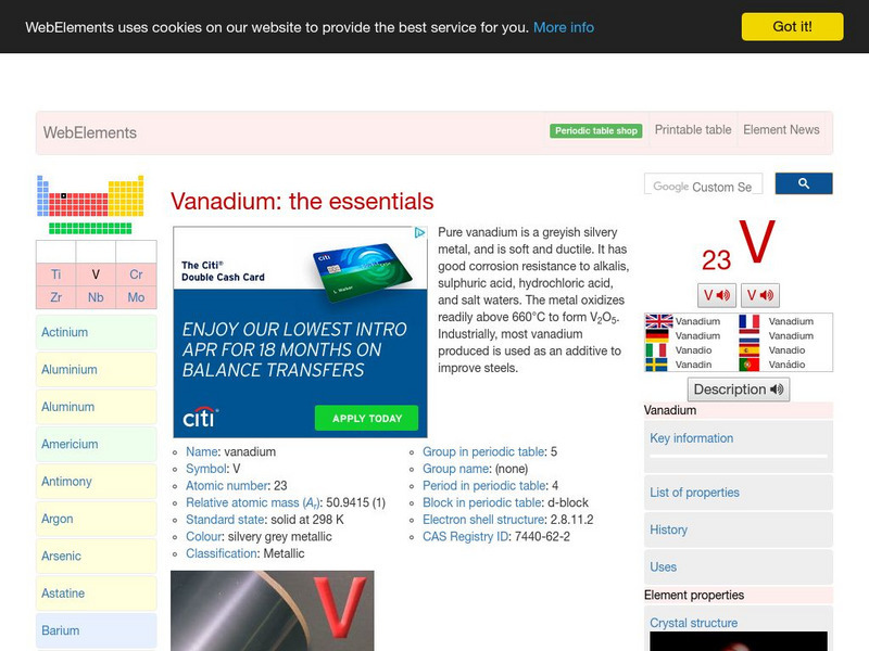 Web Elements Periodic Table: Vanadium Handout Web Elements Periodic Table: Vanadium Handout