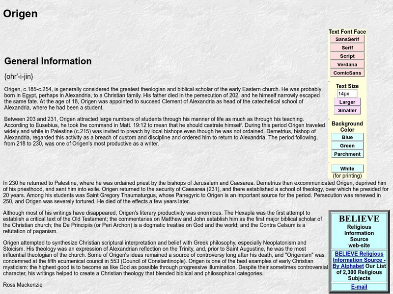 Believe: Origen Website