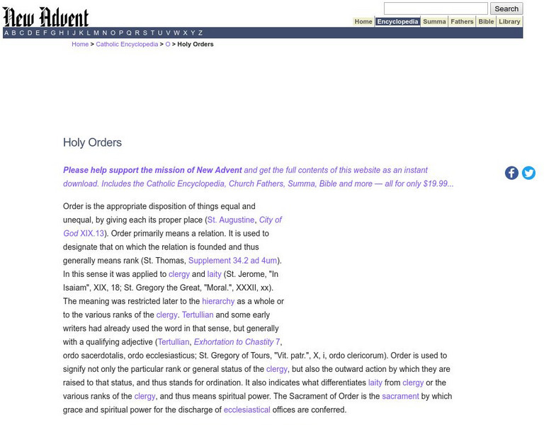 Catholic Encyclopedia: Holy Orders Handout Catholic Encyclopedia: Holy Orders Handout