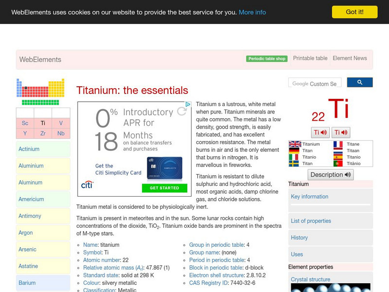 Web Elements Periodic Table: Titanium Handout Web Elements Periodic Table: Titanium Handout