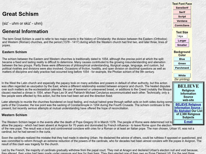 Believe: Great Schism Website