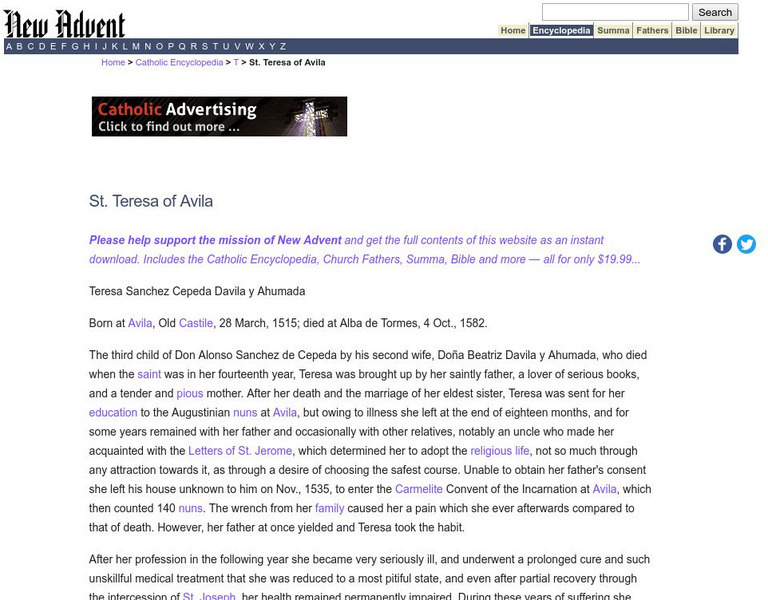 Catholic Encyclopedia: St. Teresa of Avila Handout Catholic Encyclopedia: St. Teresa of Avila Handout