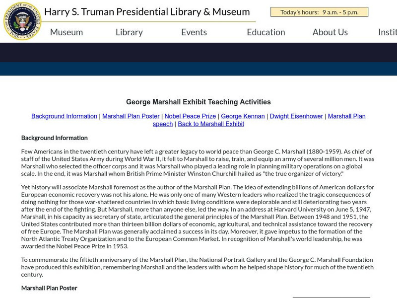 George Marshall Exhibit Teaching Activities Website George Marshall Exhibit Teaching Activities Website
