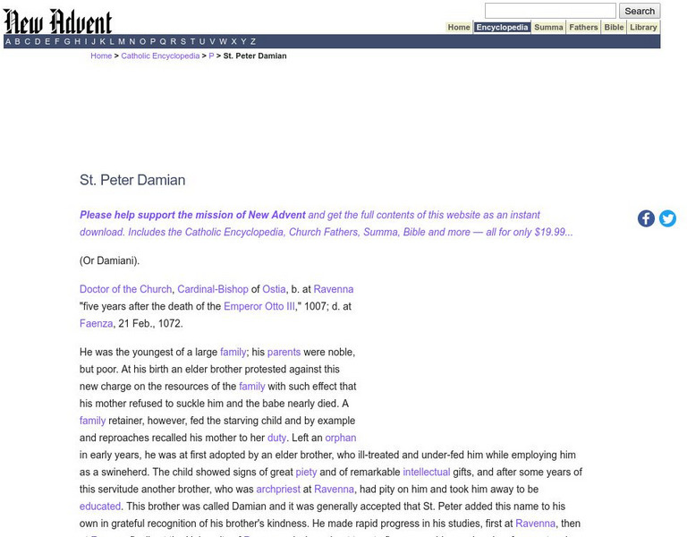 Catholic Encyclopedia: St. Peter Damian Handout