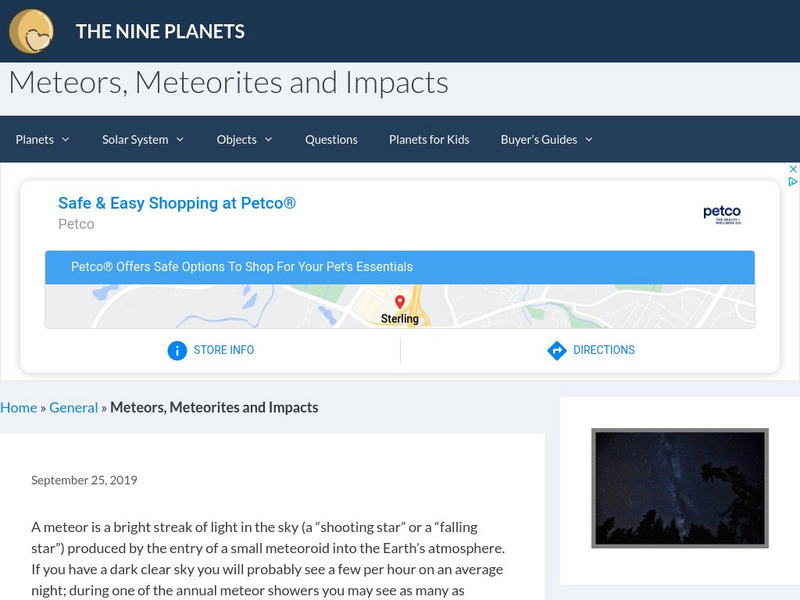 The Nine Planets: Meteors, Meteorites and Impacts Handout The Nine Planets: Meteors, Meteorites and Impacts Handout