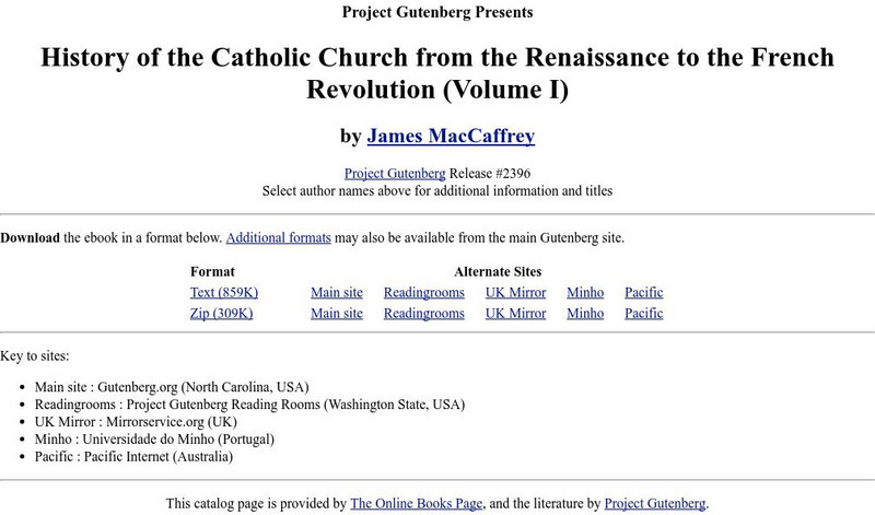 Project Guttenberg: History of Catholic Church 1450 to 1787 Primary Project Guttenberg: History of Catholic Church 1450 to 1787 Primary