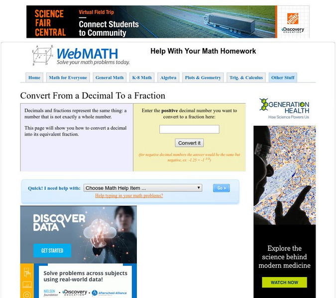 Discovery Education: Web Math: Convert From a Decimal to a Fraction Activity Discovery Education: Web Math: Convert From a Decimal to a Fraction Activity