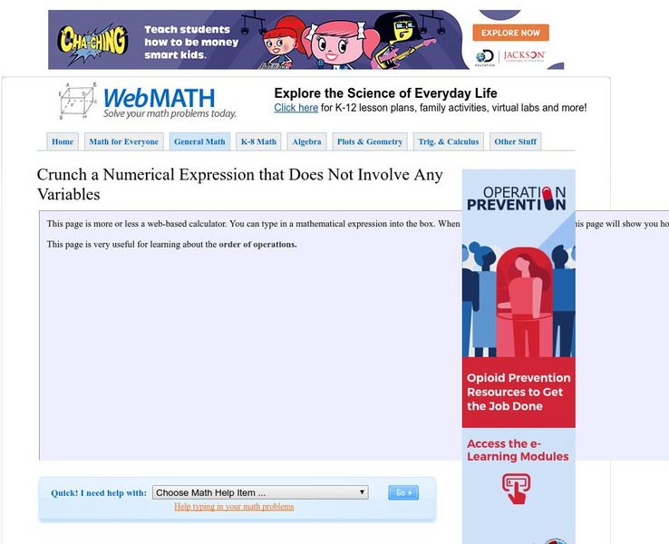 Discovery Education: Web Math: Crunch a Numerical Expression (No Variables) Activity Discovery Education: Web Math: Crunch a Numerical Expression (No Variables) Activity