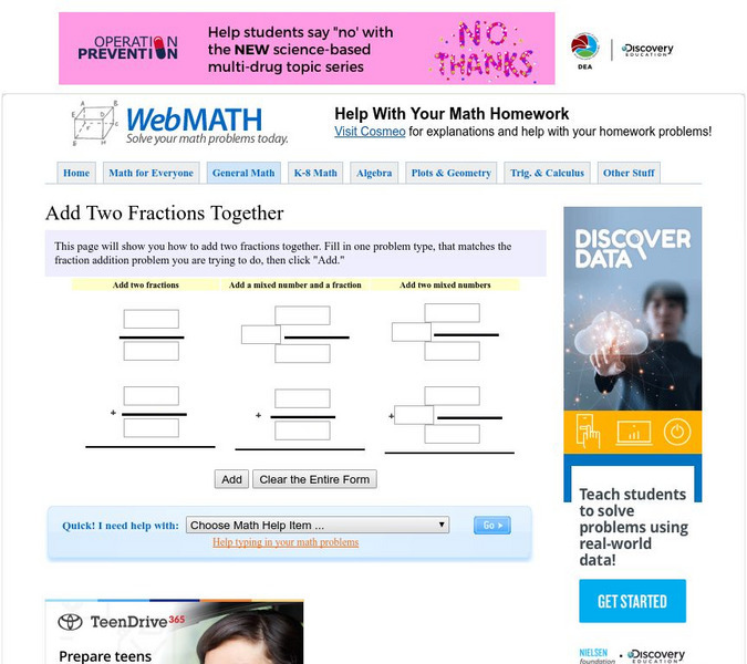 Discovery Education: Web Math: Add Two Fractions Together Interactive Discovery Education: Web Math: Add Two Fractions Together Interactive