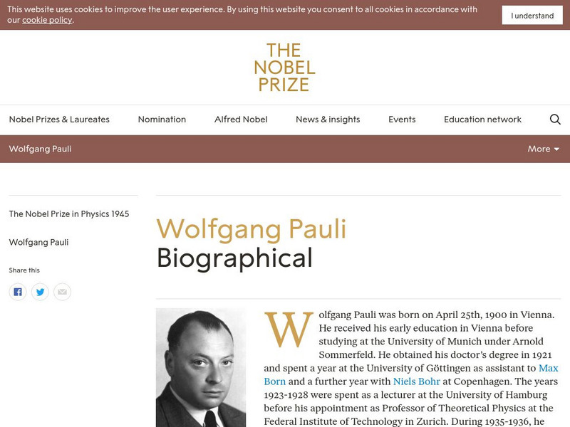 The Nobel Prize: Wolfgang Pauli Biographical Handout The Nobel Prize: Wolfgang Pauli Biographical Handout