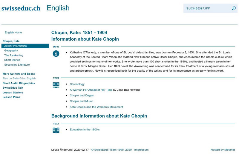 Swiss Educ: Kate Chopin Unit Plan