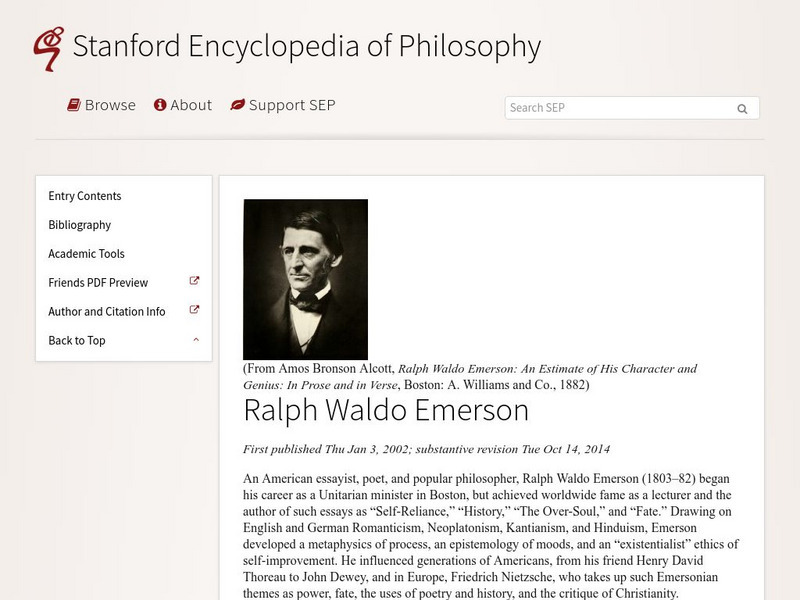 Stanford Encyclopedia of Philosophy: Ralph Waldo Emerson Handout Stanford Encyclopedia of Philosophy: Ralph Waldo Emerson Handout