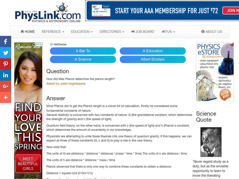 How Did Max Planck Determine the Planck Length? Handout