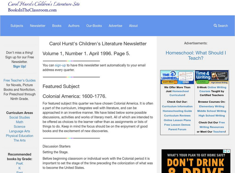 Carol Hurst's Children's Literature Site: Colonial America, 1600 1776 Activity Carol Hurst's Children's Literature Site: Colonial America, 1600 1776 Activity