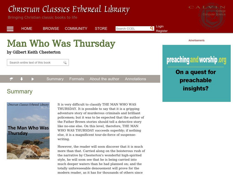 Ccel: The Man Who Was Thursday Website Ccel: The Man Who Was Thursday Website
