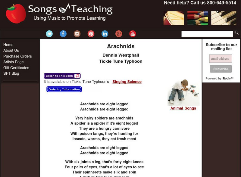Songs for Teaching: Arachnids Activity Songs for Teaching: Arachnids Activity