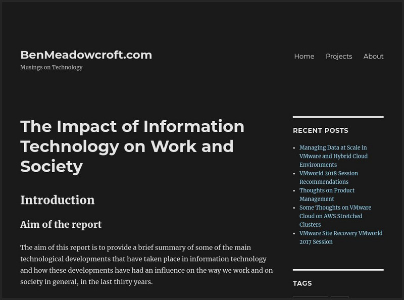 The Impact of Information Technology on Work and Society Primary The Impact of Information Technology on Work and Society Primary