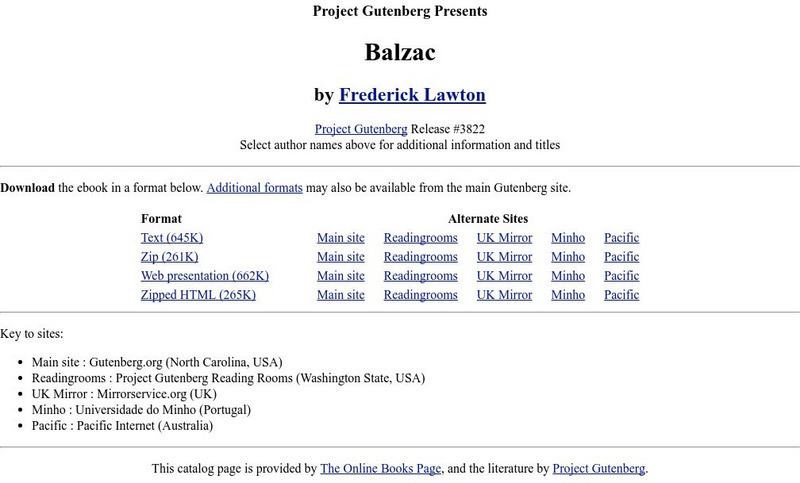 Project Gutenberg: Etext of Balzac by Frederick Lawton eBook